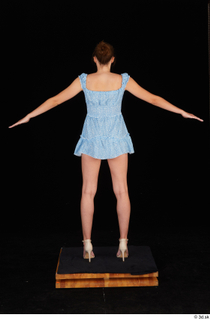 Stacy Cruz beige high heels blue short dress casual dressed whole body 0013.jpg